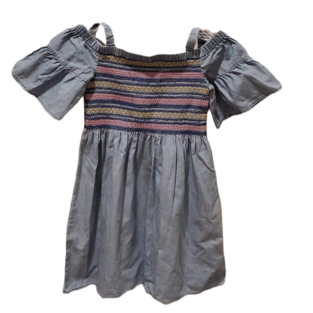 Zara Girls Blue Chambray Off the Shoulders Smocked Dress NWT
